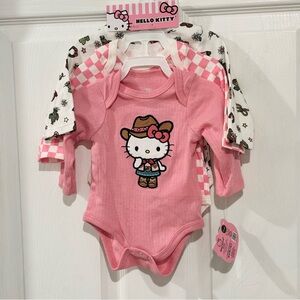 HELLO KITTY Baby Pink Cowgirl Cacti Bodysuits 3 Pack Long Sleeve SIZE 3M NEW